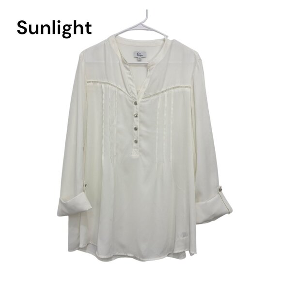 Kim Rogers Womens Cream Pleated/Half Button-Front 3/4-Sleeve Tunic Top Size XXL - Picture 1 of 16